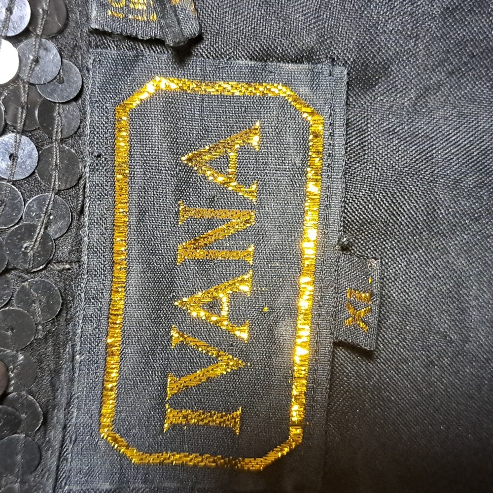 Ivana Trump Vintage Black Sequin Jacket Blazer Size XL Gold Trim Evening Bling - Picture 7 of 14